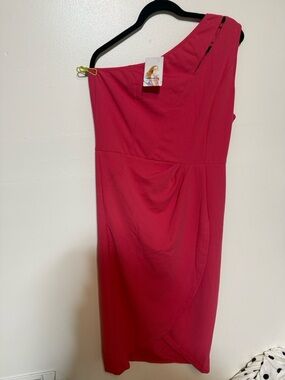 One-Shoulder Fuchsia Cocktail Dress PrettyGarden Soft  Fuchsia  XL (not red )